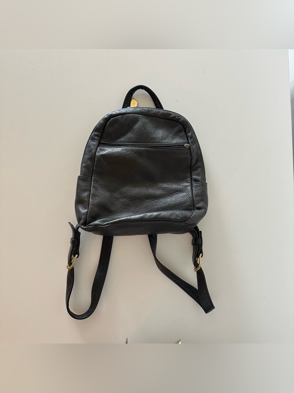 Vintage Libaire Black Leather Backpack Bag USA 90s Minimalist Gold Hardware